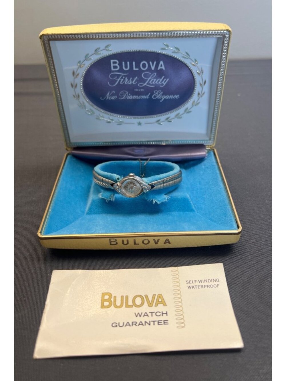 Vintage Bulova Watch First Lady Diamond Elegance 10K Plate Silver Tone Works
